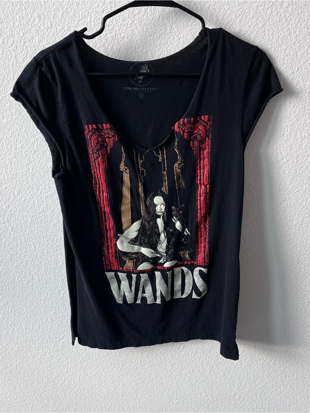 “Wands” graphic tee, The Pretty Cult, black & red, cut women’s sleep t shirt